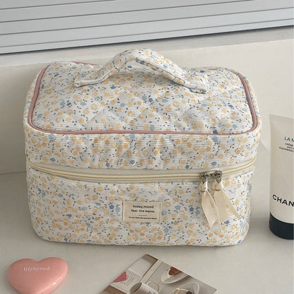 Floral Corduroy Makeup Bag Cute Travel Cosmetic Organizer