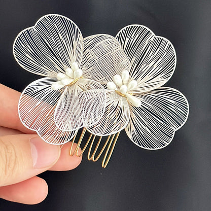 Bridal Hair Accessories Gold Floral Comb Vintage Retro Design