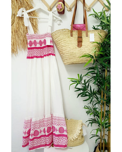 Summer New Lace Up Printing Sweet And Elastic Bohemian Style Dress