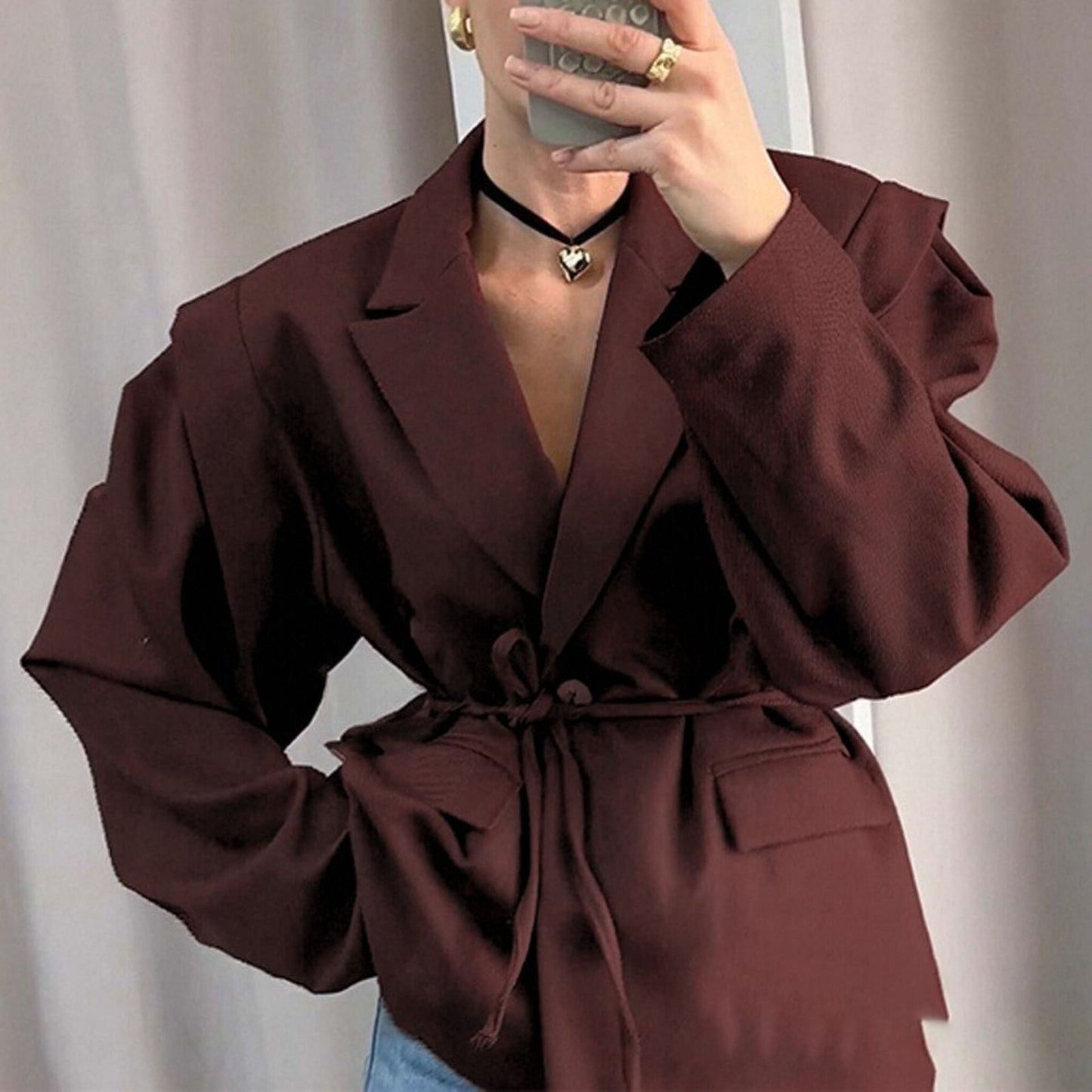 Slim Fit Solid Color Blazer with Belt