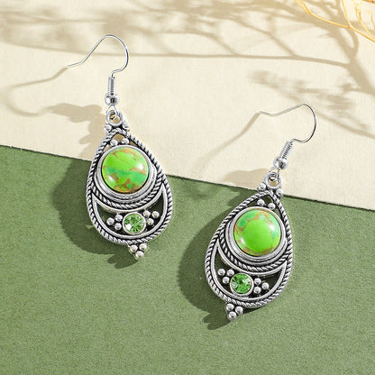 Bohemian Green Forest Earrings Set Artistic Vintage Style Geometric Accessories