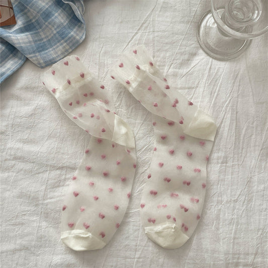Rufia - Cute Heart Pattern Summer Mid-Calf Socks