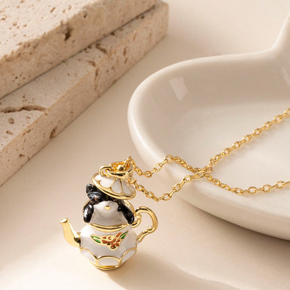 Fashionable Enamel Cartoon Teacup Necklace For Women