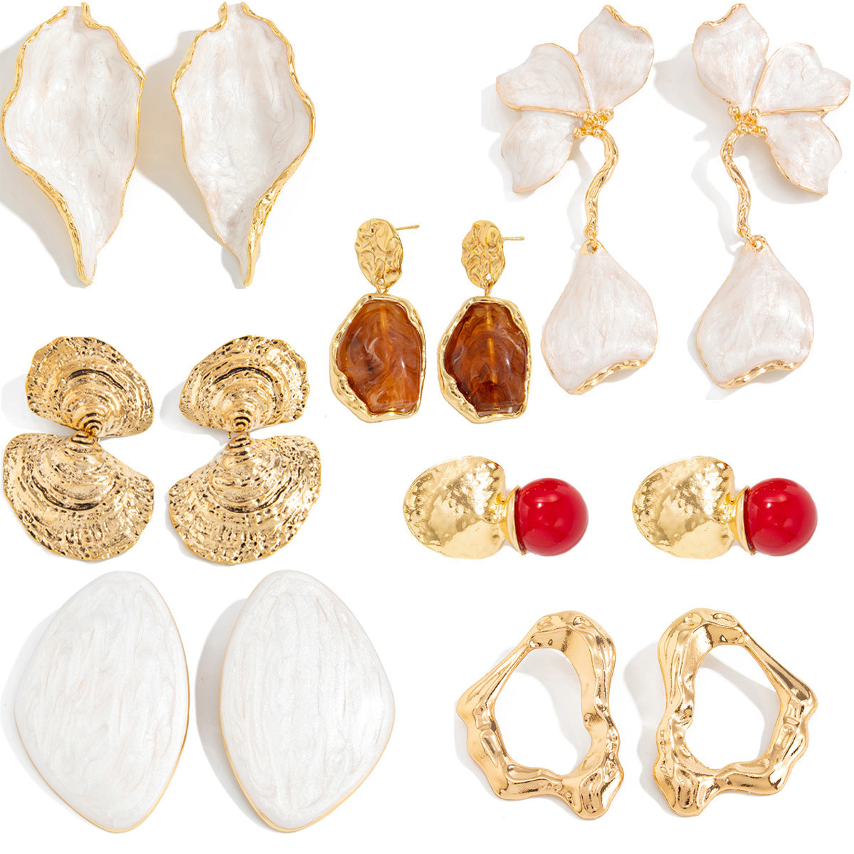 Chic White Petal Leaf Drop Earrings Geometric Resin Jewelry