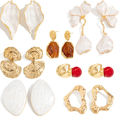 Chic White Petal Leaf Drop Earrings Geometric Resin Jewelry