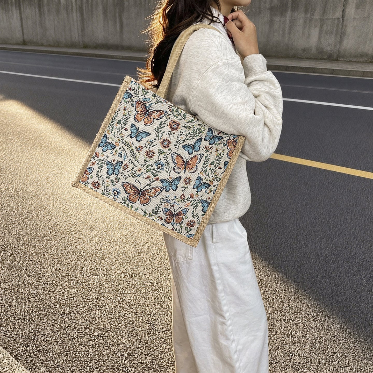 Knitted Canvas Shoulder Bag Retro Style Large Capacity