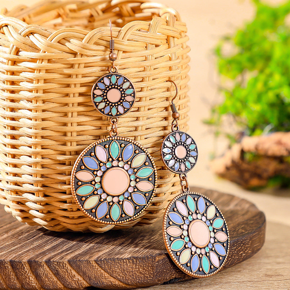 Colorful Alloy Drop Earrings Bohemian Style Fashionable Accessories