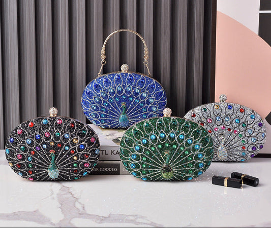 Vintage Peacock Rhinestone Evening Bag Elegant Party Purse