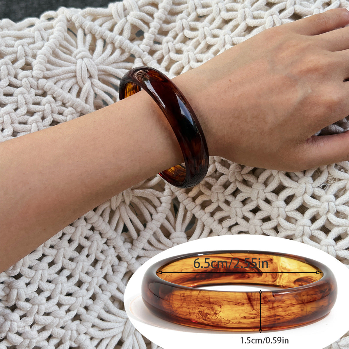 Amber Color Acrylic Bracelet Trendy Geometric Semi-Transparent Resin Cuff