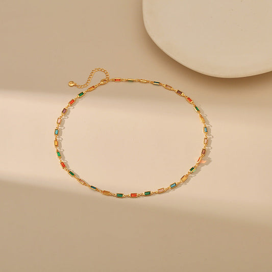 Colourful Square Zirconia Vintage Necklace