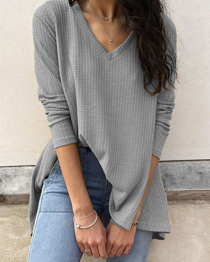 Women'S Casual Loose V-Neck Bottoming Shirt Long-Sleeved T-Shirt