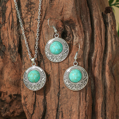 Bohemian Geometric Earrings and Necklace Set with Turquoise Accents