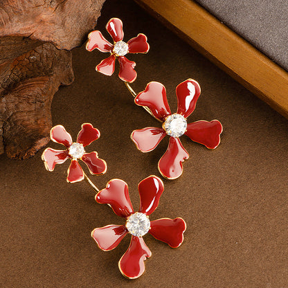 Exaggerated Floral Drop Earrings With Rhinestones For Women
