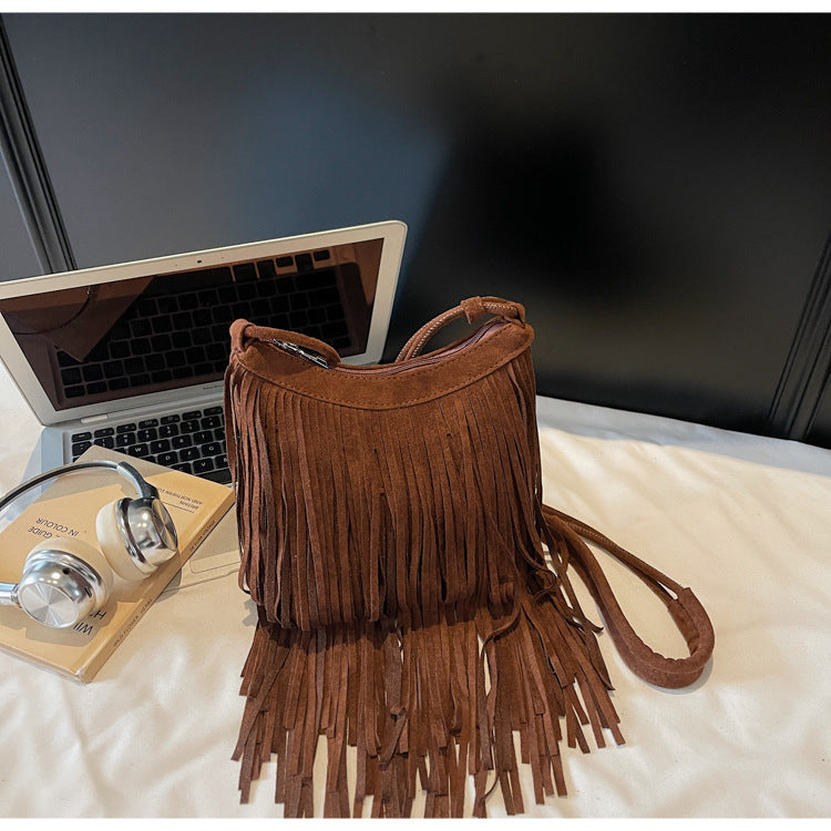 Vintage Suede Fringe Crossbody Bag Stylish PU Leather Shoulder Bag