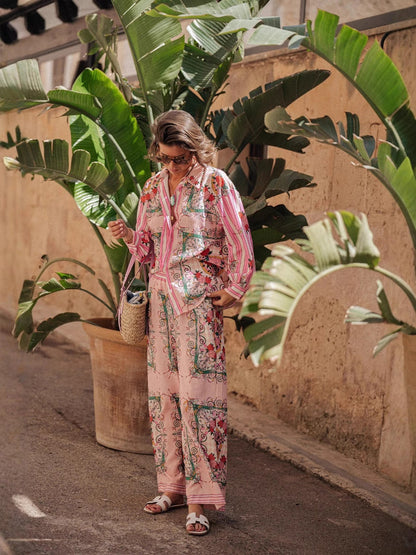 Fashionable Flair Printed Linen Long Sleeve Shirt Set