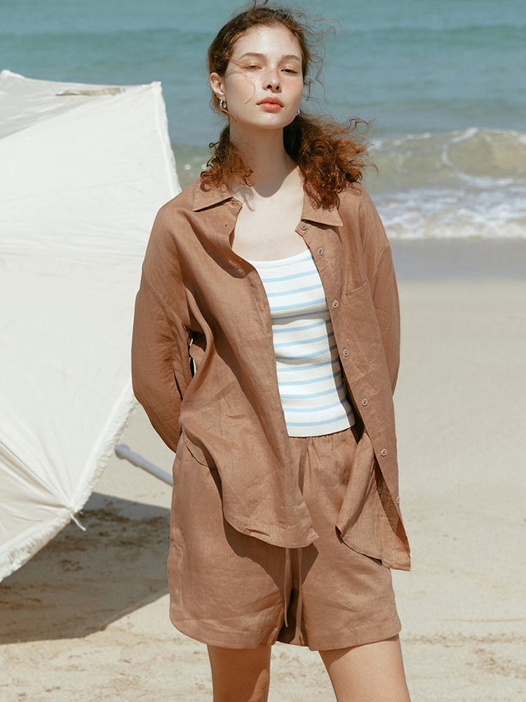 Elegant Tencel Linen Button-Up Shirt for Women