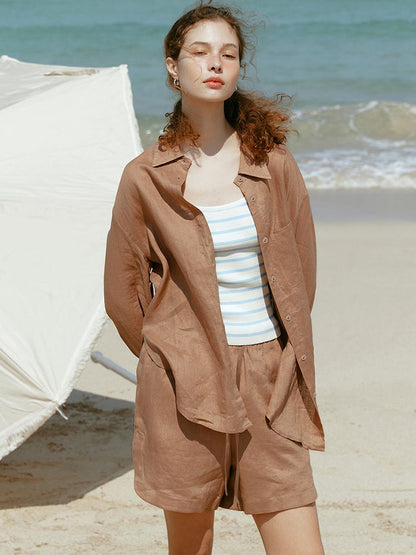 Elegant Tencel Linen Button-Up Shirt for Women