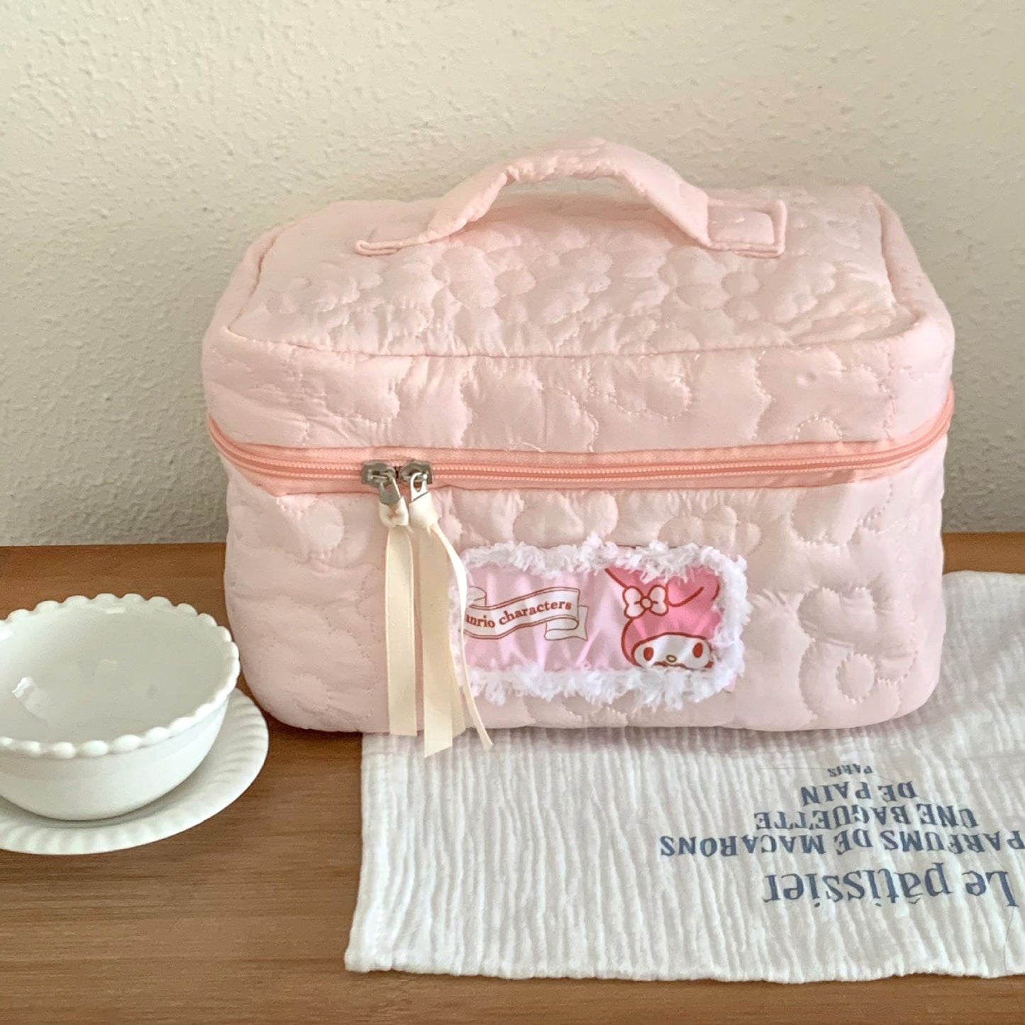 Quilted Patch Cosmetic Bag Cute Portable Large Capacity Bag