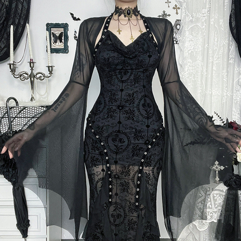 Dark Academia Batwing Sleeve Sheer Sun Protection Top