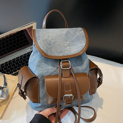 Retro Casual Backpack For Women Stylish Drawstring Travel Bag