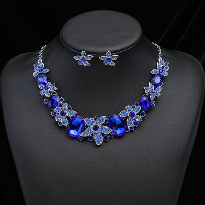 Exaggerated Vintage Gemstone Necklace and Earring Jewelry Set