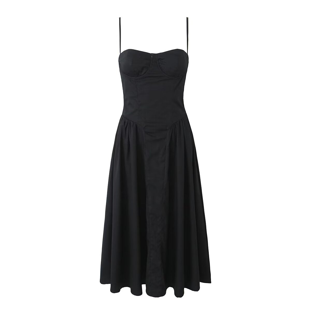 Solid Color Square Neck Pleated Midi Dress