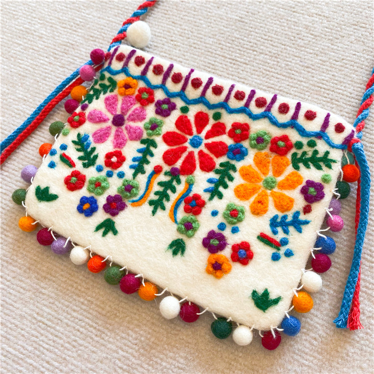 Nepal Handmade Wool Felt Floret Shoulder Bag Messenger Bag Mori Female Mobile Phone Bag