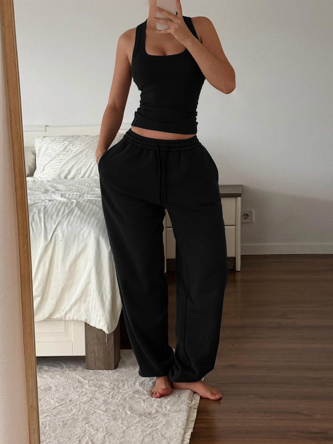 Skinny Fit Yoga Tank Top And Long Pants Set - Casual Style
