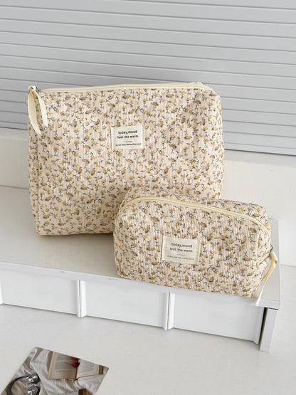 Floral Corduroy Makeup Bag Portable Large Capacity Organizer