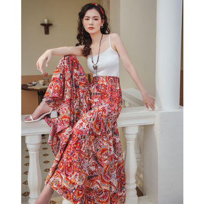 Hot Summer High Waisted Draped Ice Silk Chiffon Skirt Pants Ice Silk Wide Leg Pants