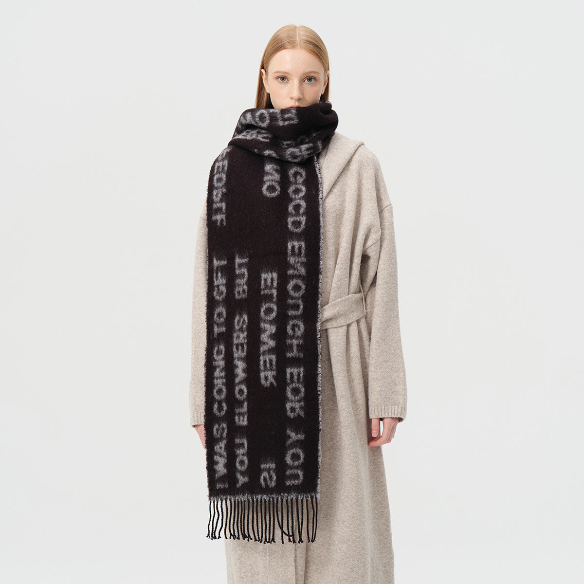 Chic Black Wool Blend Jacquard Letter Scarf for Men and Women
