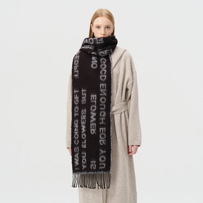 Chic Black Wool Blend Jacquard Letter Scarf for Men and Women