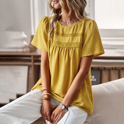 Casual Color Block Crew Neck Top Elegant Women's Blouse