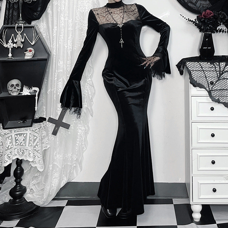 Spider Web Lace Patchwork Midi Dress