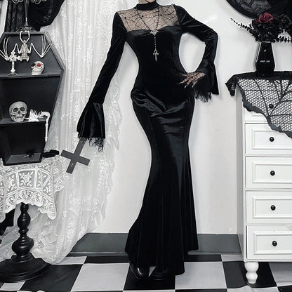 Spider Web Lace Patchwork Midi Dress