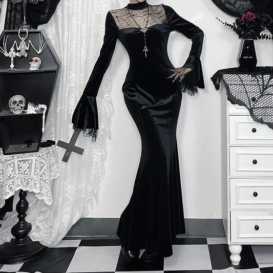 Spider Web Lace Patchwork Midi Dress