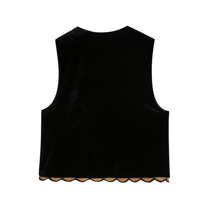 Vintage Flower Embroideries Open Front Vest