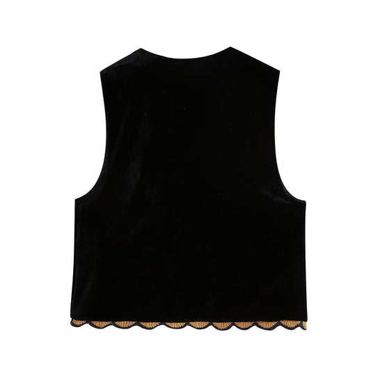 Vintage Flower Embroideries Open Front Vest