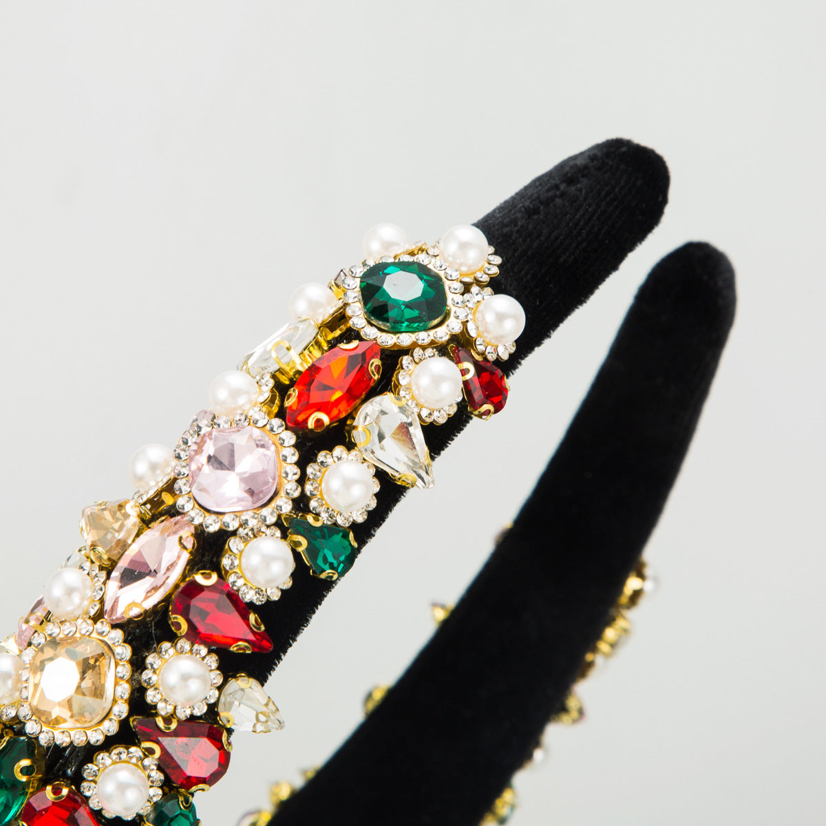 Vintage Baroque Style Velvet Headband for Women with Rhinestones and Pearls