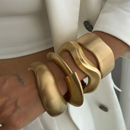Fashionable Irregular Alloy Bracelet Set Luxurious Wide Band