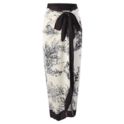 Vintage Print Slim Fit Swimwear with Cover Dress