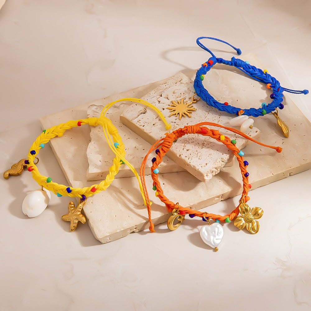 Bohemian Adjustable Shell and Starfish Pendant Bracelet