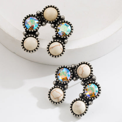 Ethnic Style Geometric Dangle Earrings with Turquoise and Alloy