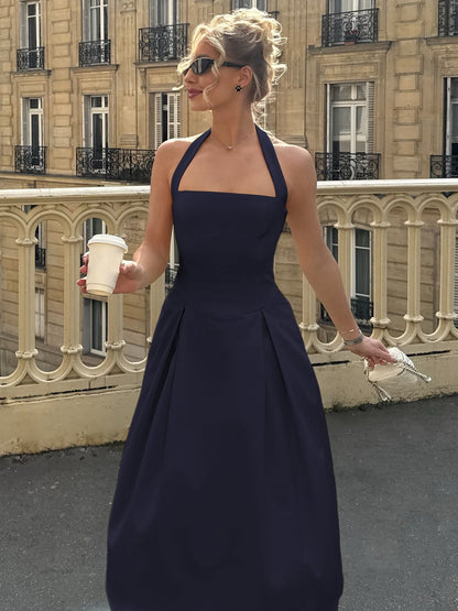 High-Waisted Halter Bodycon Dress Chic Solid Color