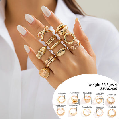 Trendy Geometric Metal Rings Set For Women