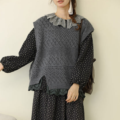 Chic Sleeveless Lace Trim Knitted Vest Top