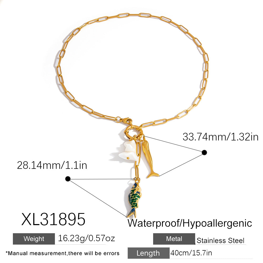 Stylish Fish Pendant Stainless Steel Necklace with 18K Gold Plating