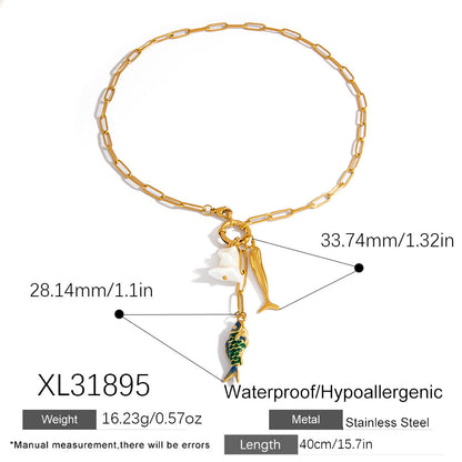 Stylish Fish Pendant Stainless Steel Necklace with 18K Gold Plating