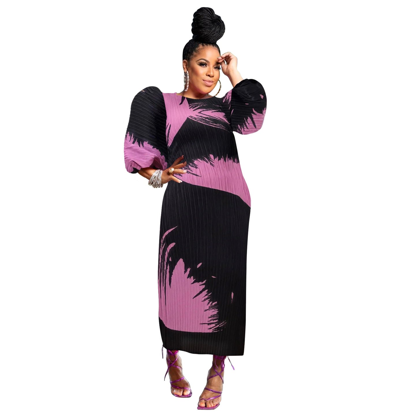 Elegant Lantern Sleeve Ruffled Maxi Dress