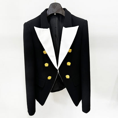 Fashionable Color Block Blazer With Metal Rose Button